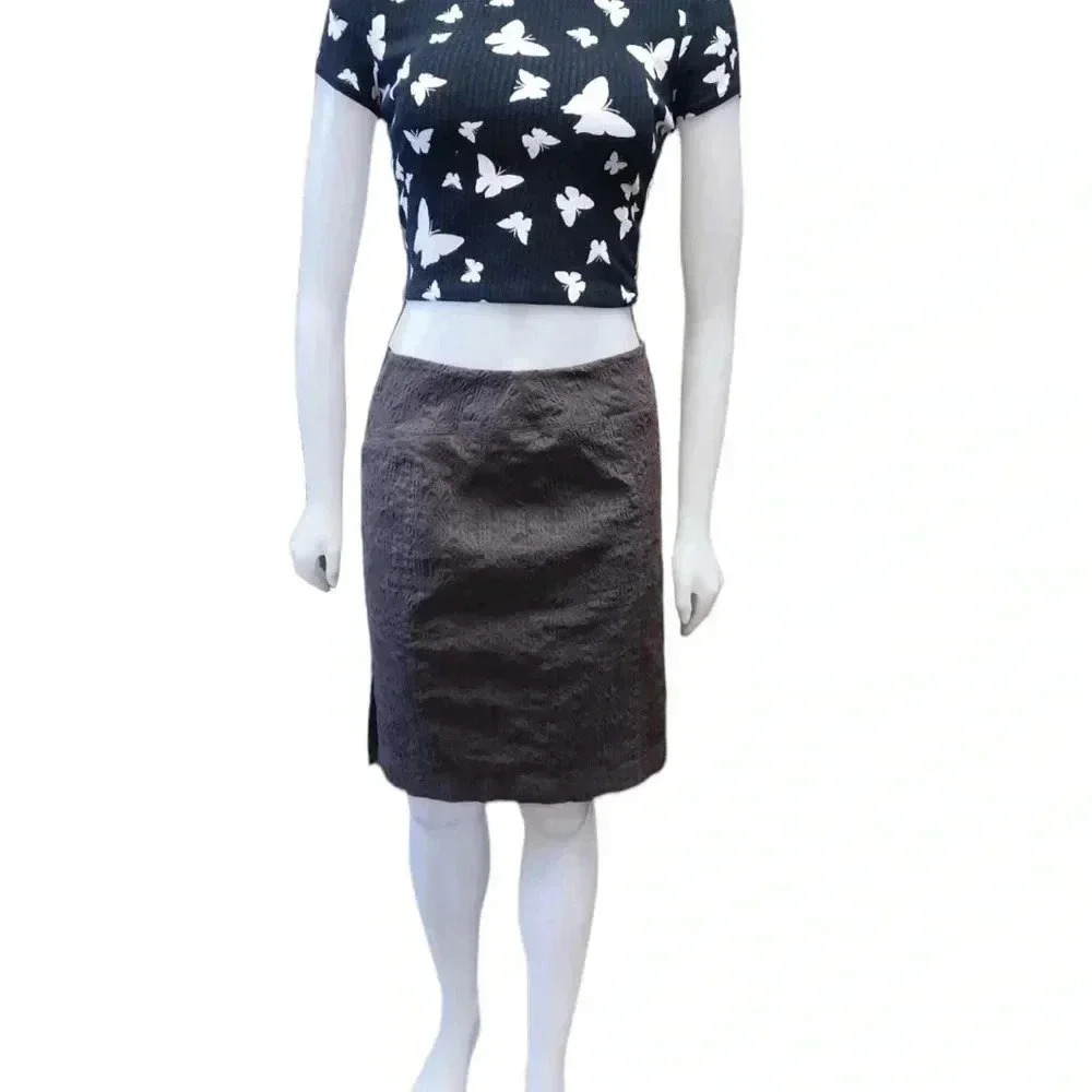 T Tahari Grey Textured Stretched Dart Midi Skirt Size  6 - Picture 2 of 10